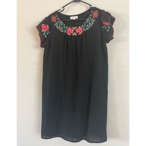 THML Embroidered Black Shift Dress, Size M